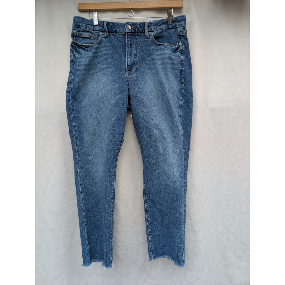 Good American Good Legs Jeans Womens Size 16 Blue Organic Cotton Raw Hem GL386T